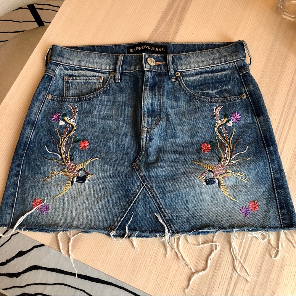 EXPRESS Embroided Denim Mini Skirt | 4